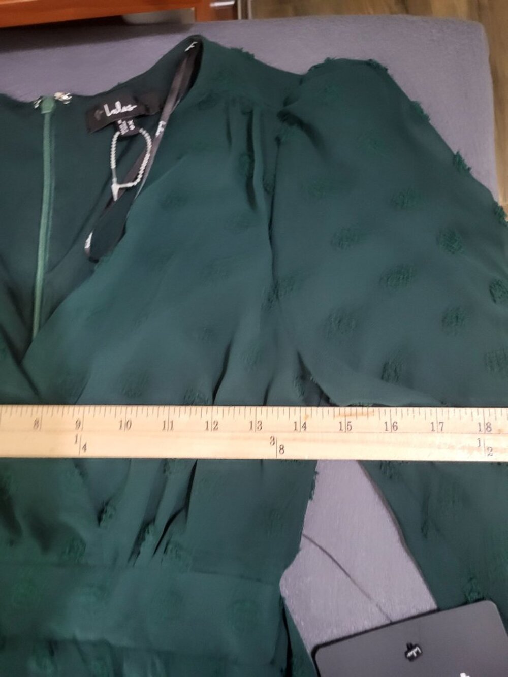 Lulus Women's XS Always on Repeat Emerald Green Clip Dot Long Sleeve Mini Dress - Picture 5 of 6